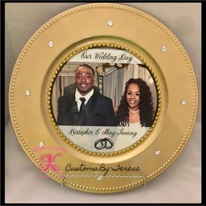 Handcrafted Personalized Gold Beaded Photo Gems Keepsake Plate Any Occasion Gift